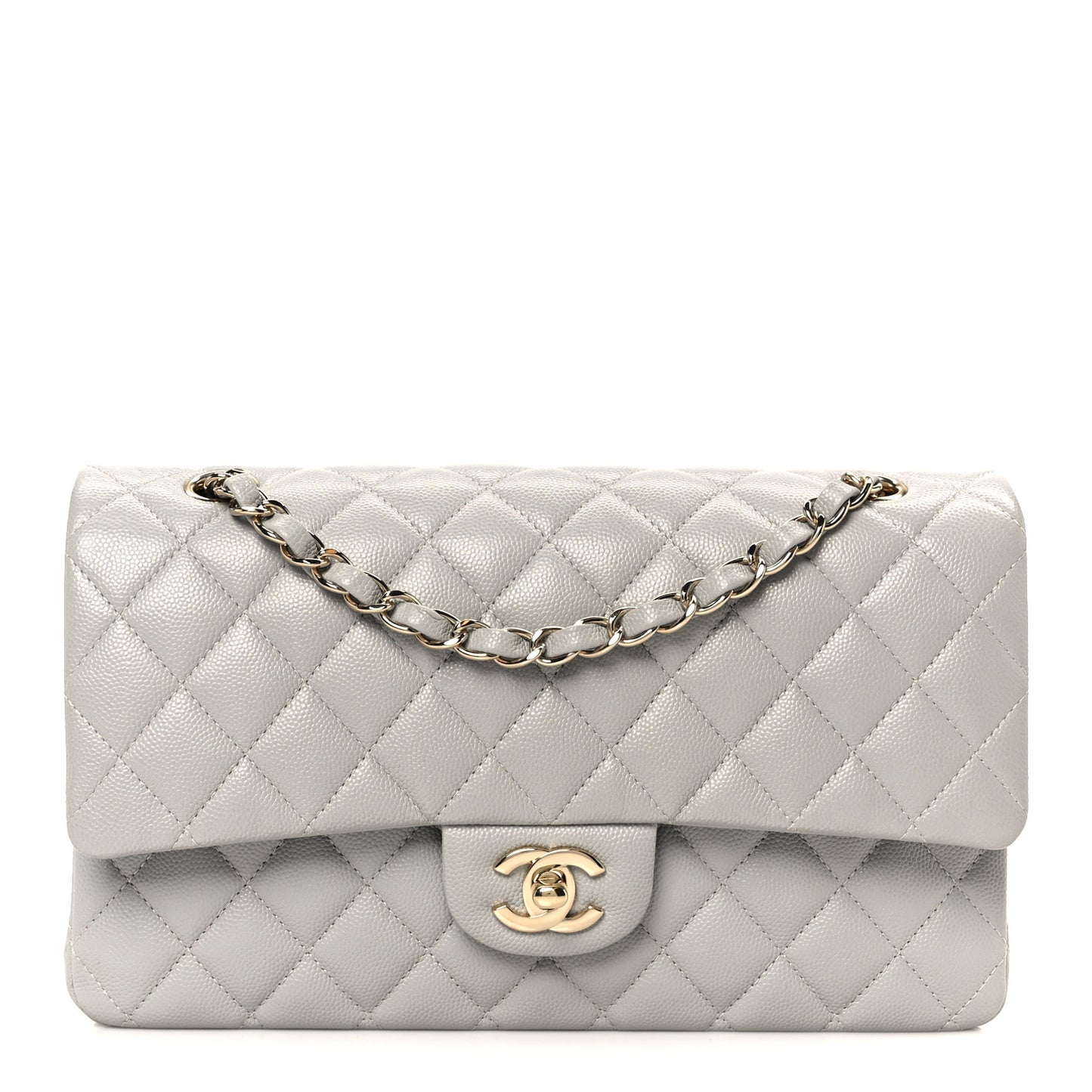 Caviar Quilted Medium Double Flap Grey