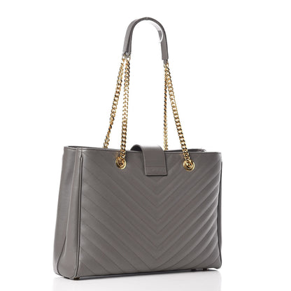 Saint Laurent Grain De Poudre Matelasse Chevron Monogram Shopping Bag Fog 3 of 14