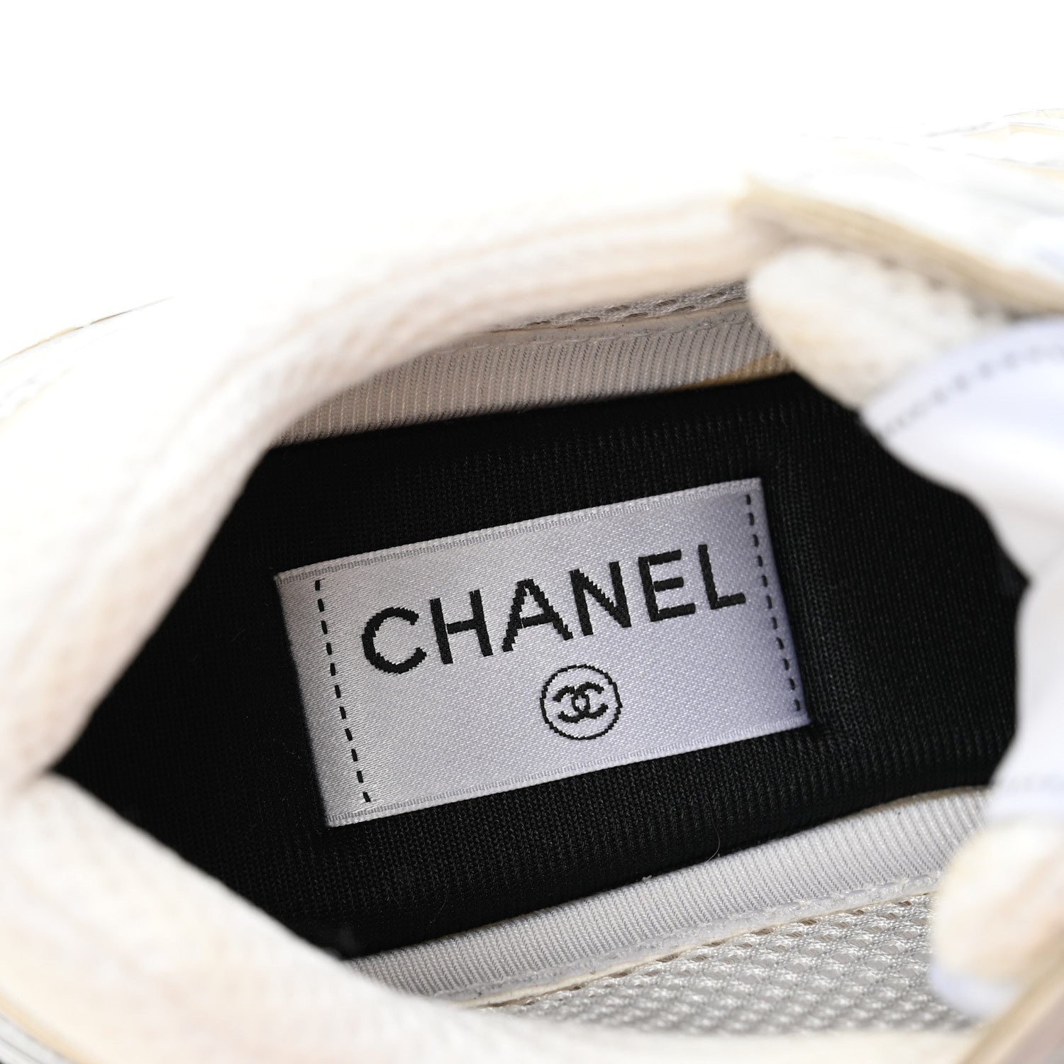 Chanel Fabric Laminated Calfskin Stretch CC Sneakers 38 White Silver 8 of 10