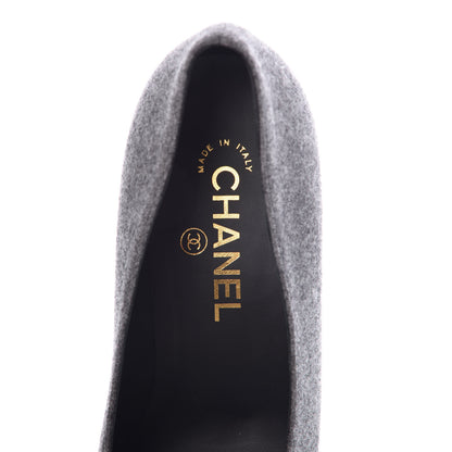 Chanel Wool Velvet Cap Toe Pumps 37 Grey Black 5 of 9