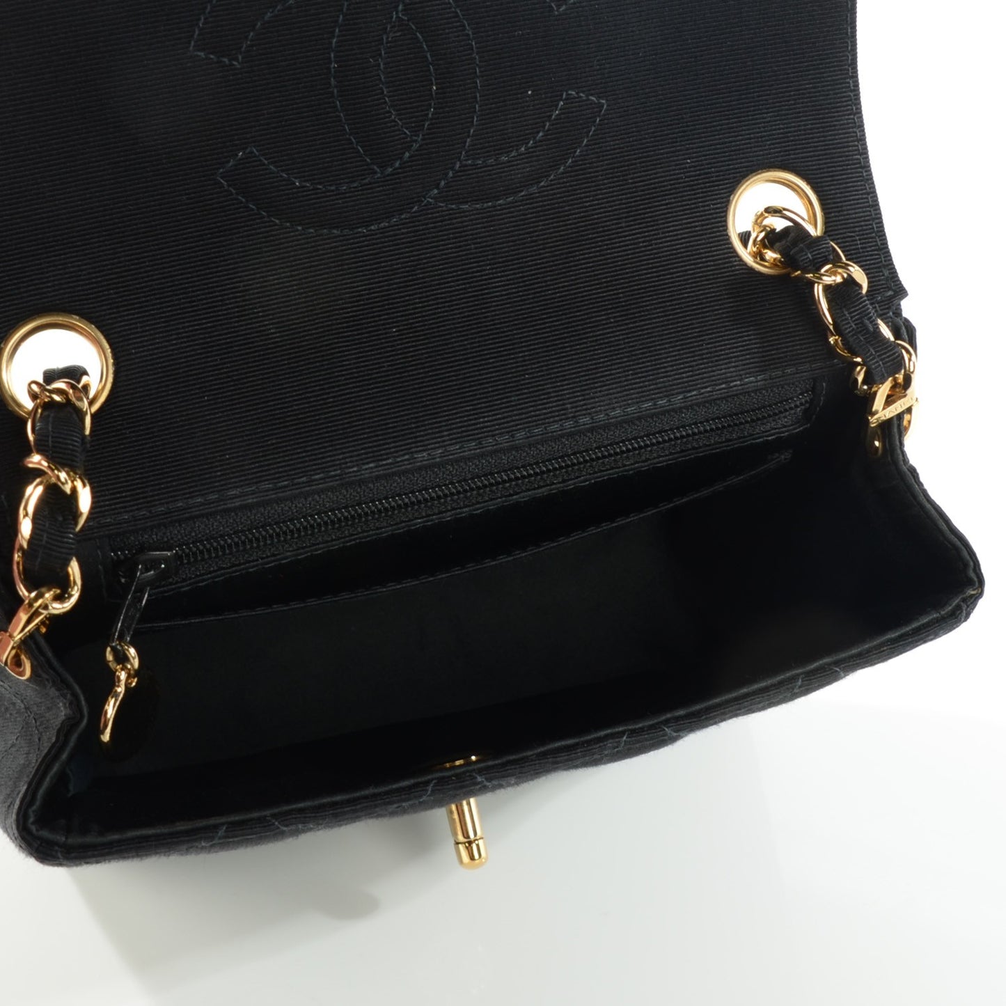 Grosgrain Quilted Mini Square Flap Black