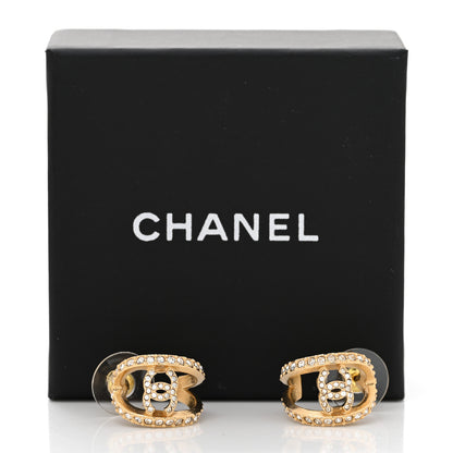 Chanel Crystal Strass CC Double Hoop Earrings Gold 5 of 5