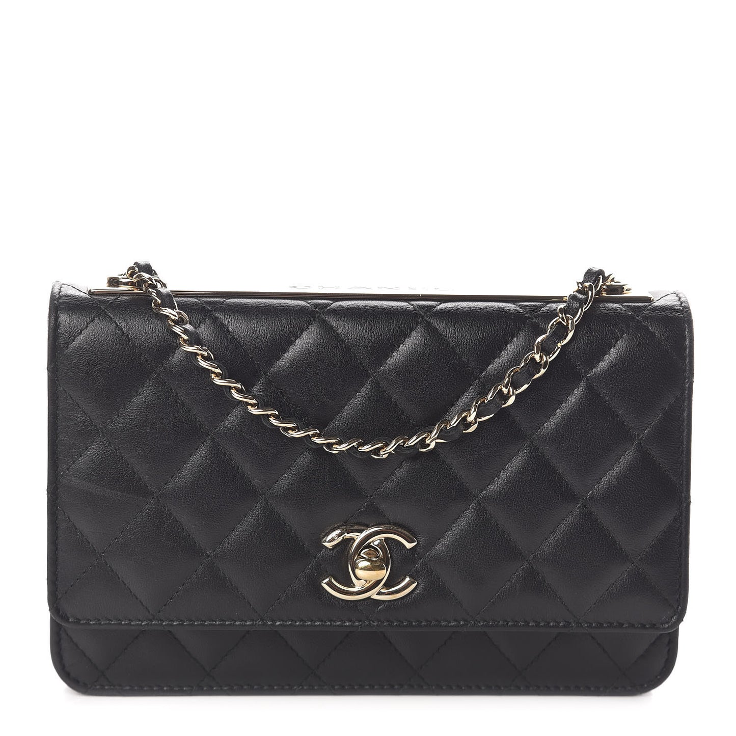 Lambskin Quilted Trendy CC Wallet On Chain WOC Black