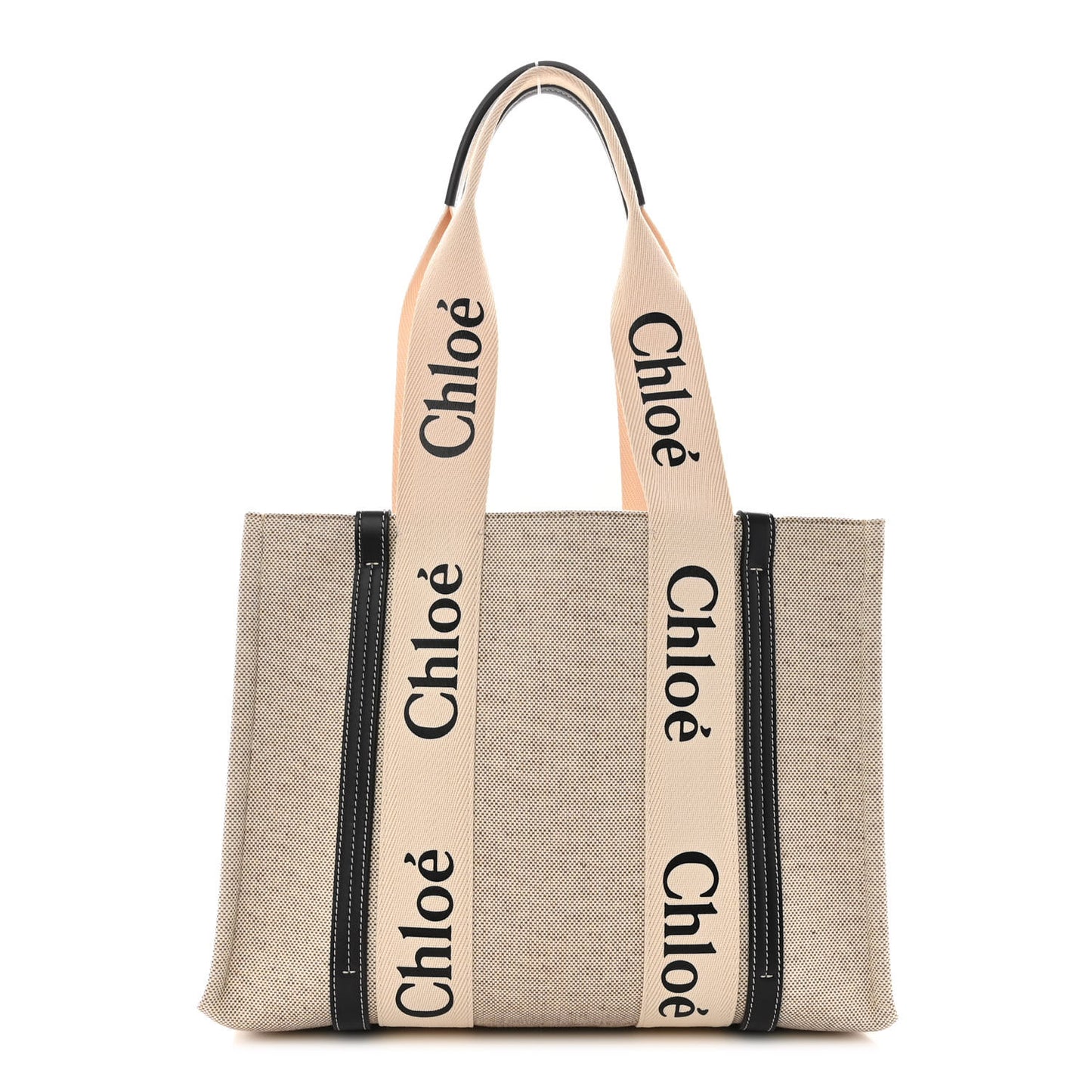 Cotton Calfskin Medium Woody Ribbon Tote White Black