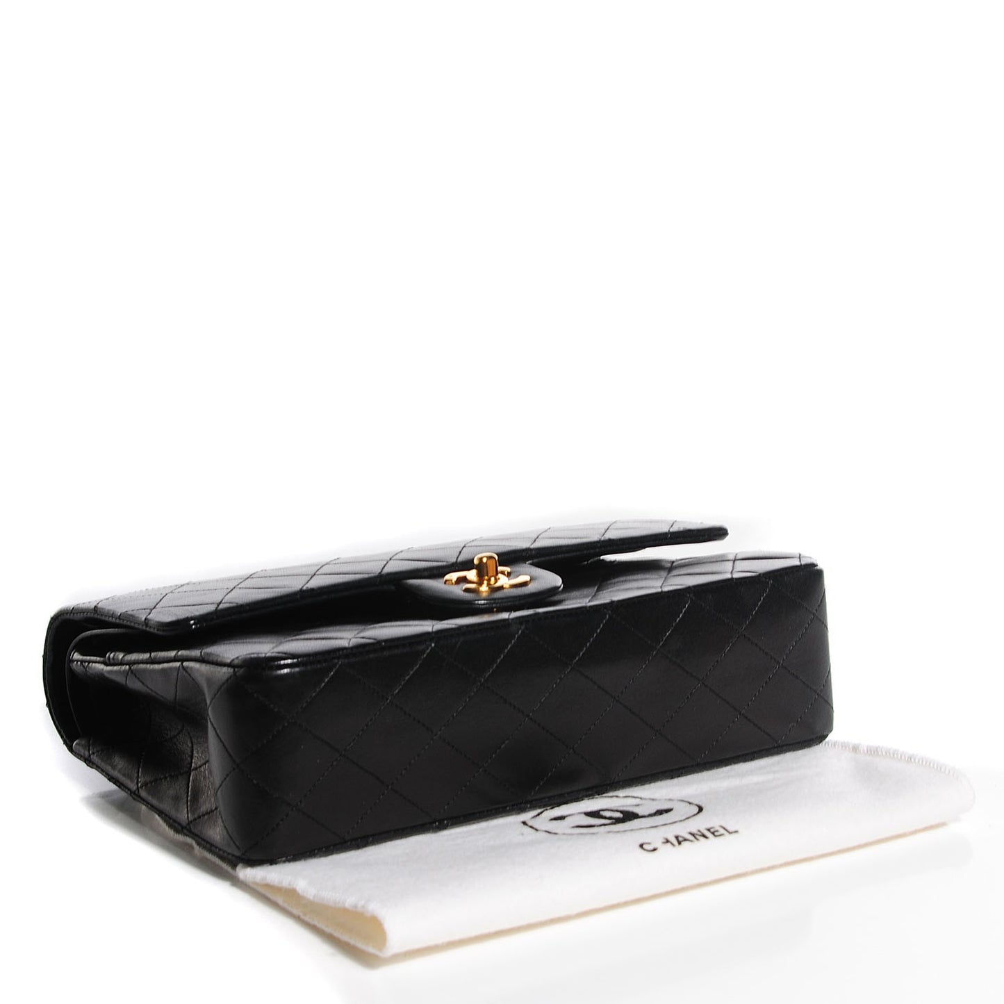 Lambskin Quilted Medium Double Flap Black