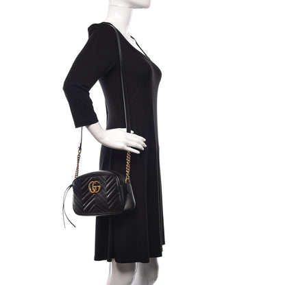 Gucci Calfskin Matelasse Small GG Marmont Chain Shoulder Bag Black 2 of 12
