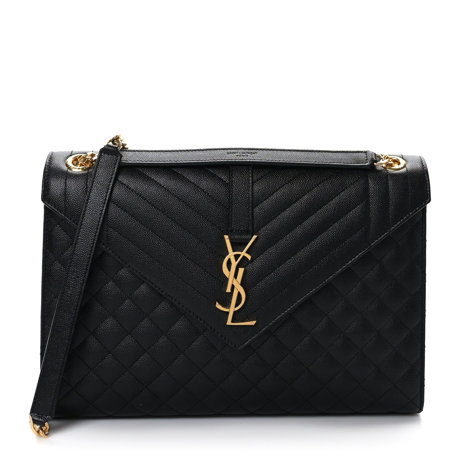 Saint Laurent Grain De Poudre Textured Mixed Matelasse Large Triquilt Monogram Satchel Black 1 of 8