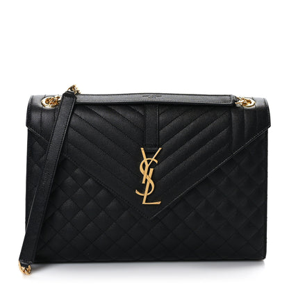 Saint Laurent Grain De Poudre Textured Mixed Matelasse Large Triquilt Monogram Satchel Black 1 of 8