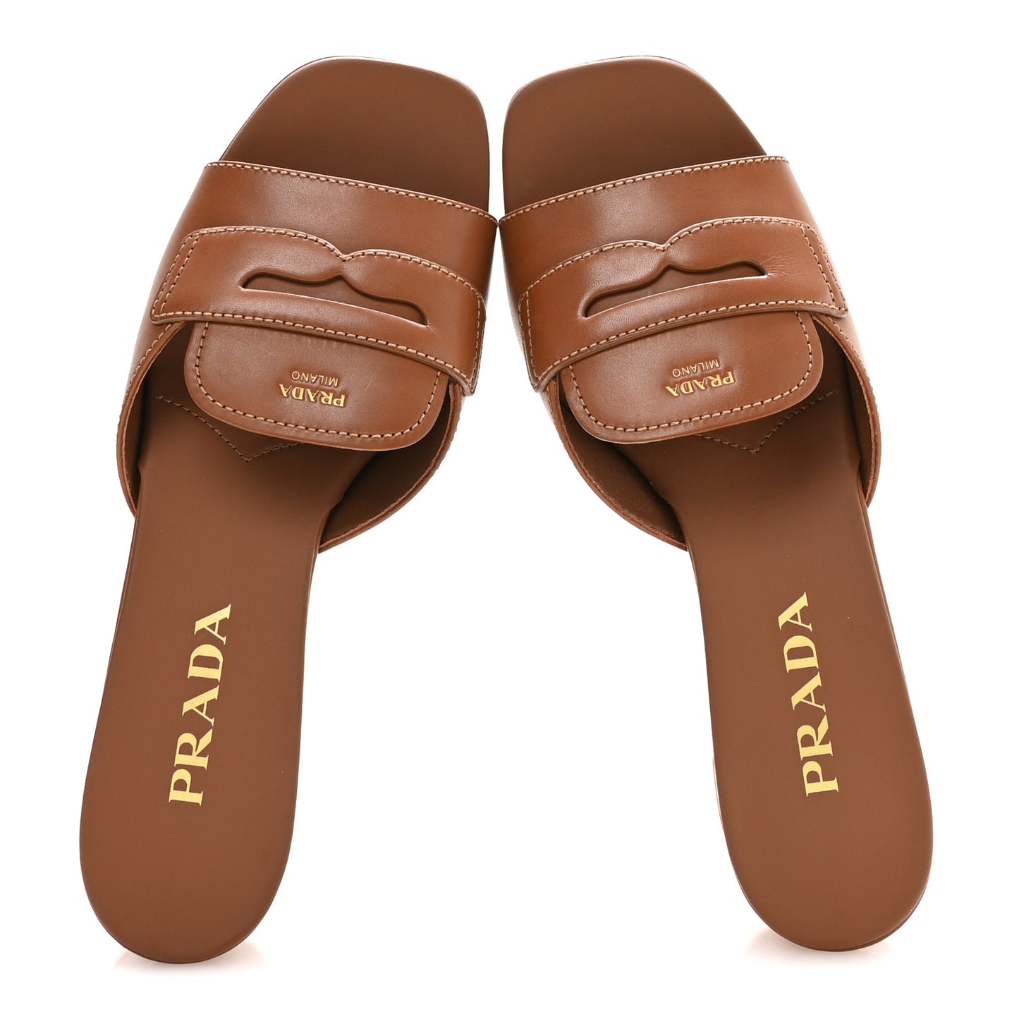 Calfskin Slide Sandals 38.5 Cuoio