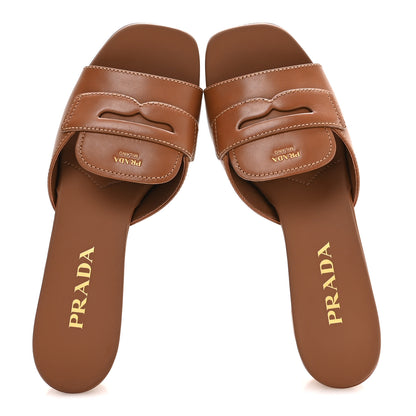 Prada Calfskin Slide Sandals 38.5 Cuoio 2 of 8