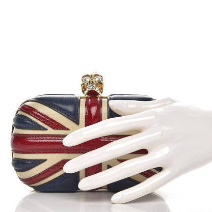 Alexander McQueen Patent Calfskin Britannia Skull Box Clutch Red Blue 2 of 9