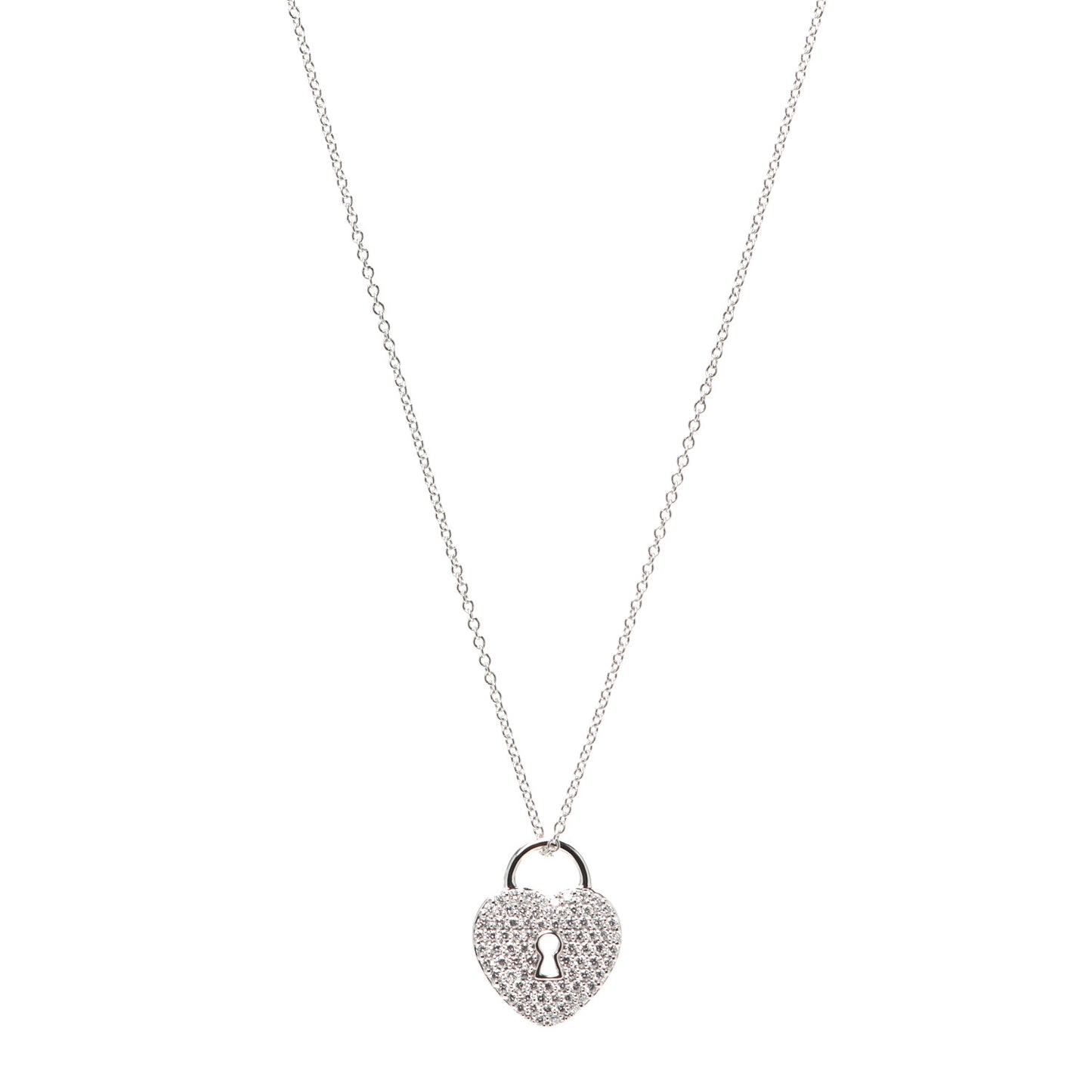 Platinum Diamond Small Heart Lock Pendant Necklace