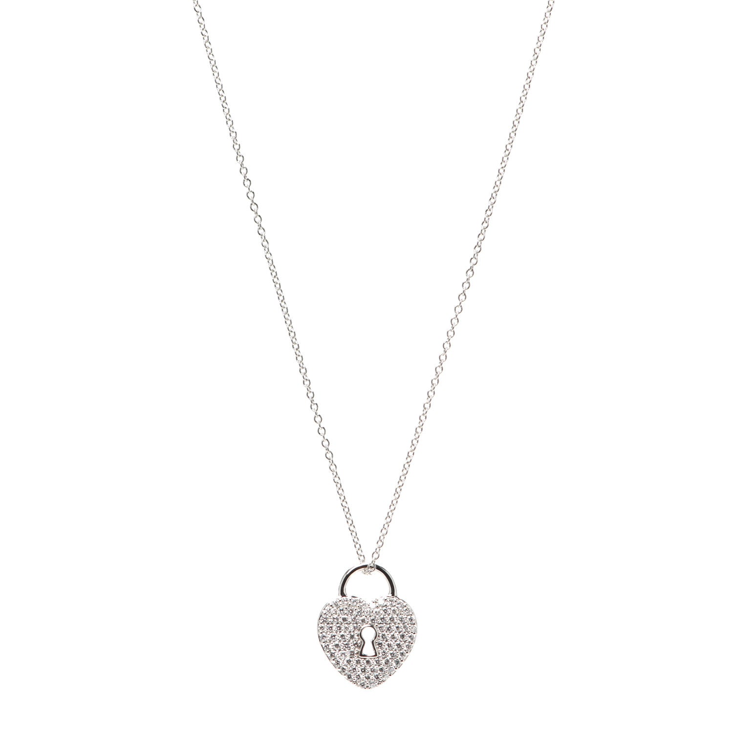 Tiffany Platinum Diamond Small Heart Lock Pendant Necklace 1 of 6