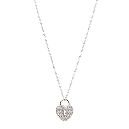 Tiffany Platinum Diamond Small Heart Lock Pendant Necklace 1 of 6