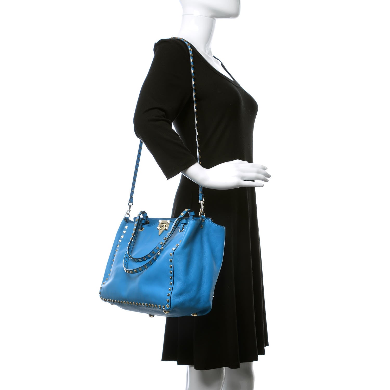 Valentino Garavani Vitello Medium Rockstud Tote Blue Fluo 2 of 11