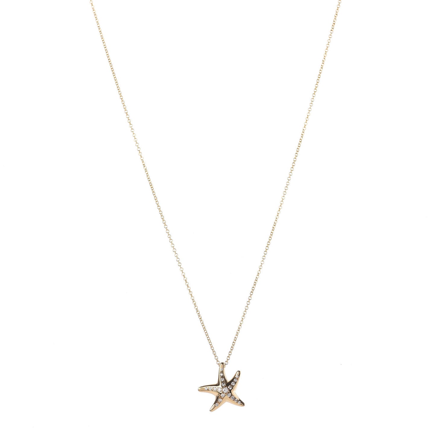 18K Yellow Gold Diamond 15mm Elsa Peretti Pave Starfish Pendant Necklace
