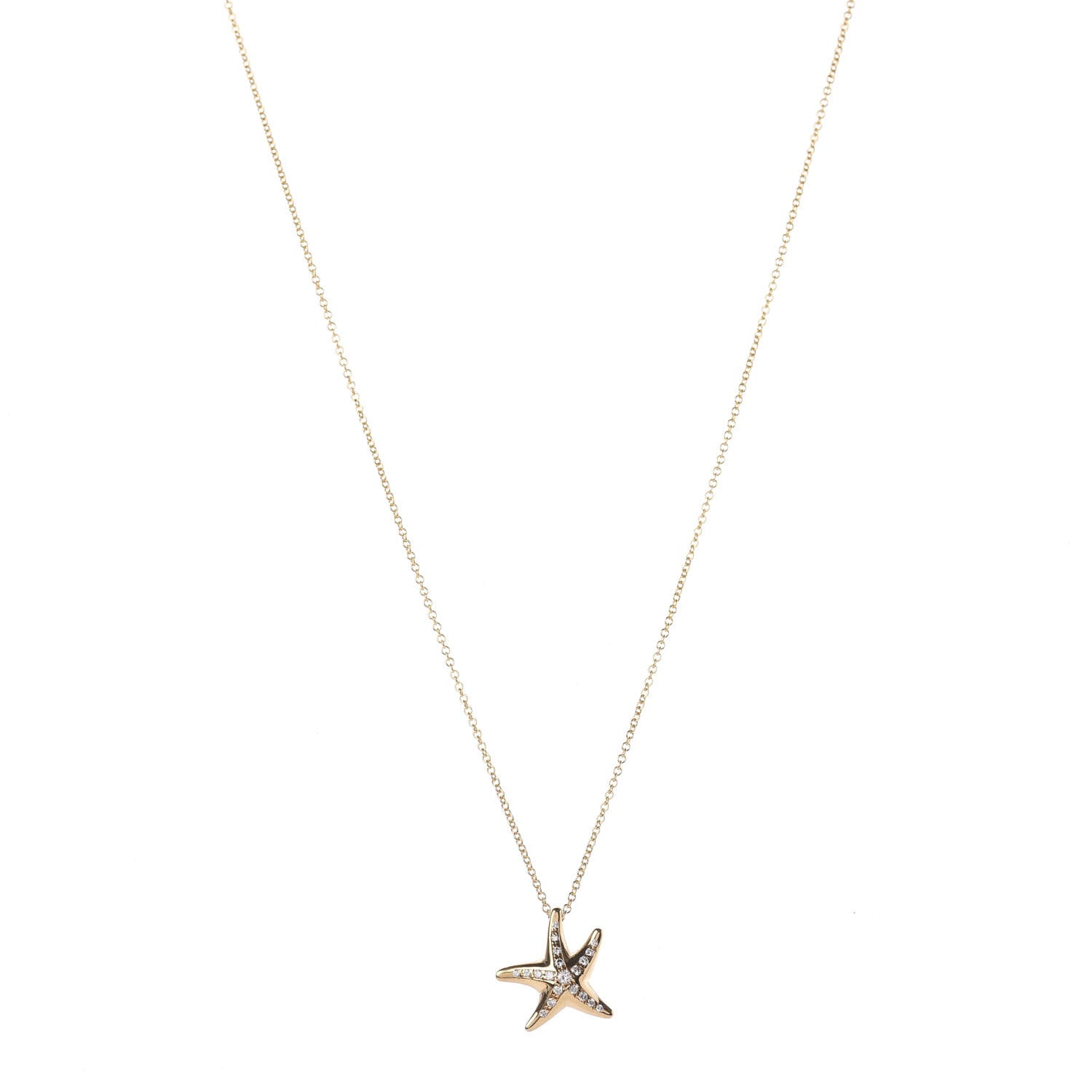 Tiffany 18K Yellow Gold Diamond 15mm Elsa Peretti Pave Starfish Pendant Necklace 1 of 5