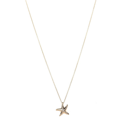 Tiffany 18K Yellow Gold Diamond 15mm Elsa Peretti Pave Starfish Pendant Necklace 1 of 5