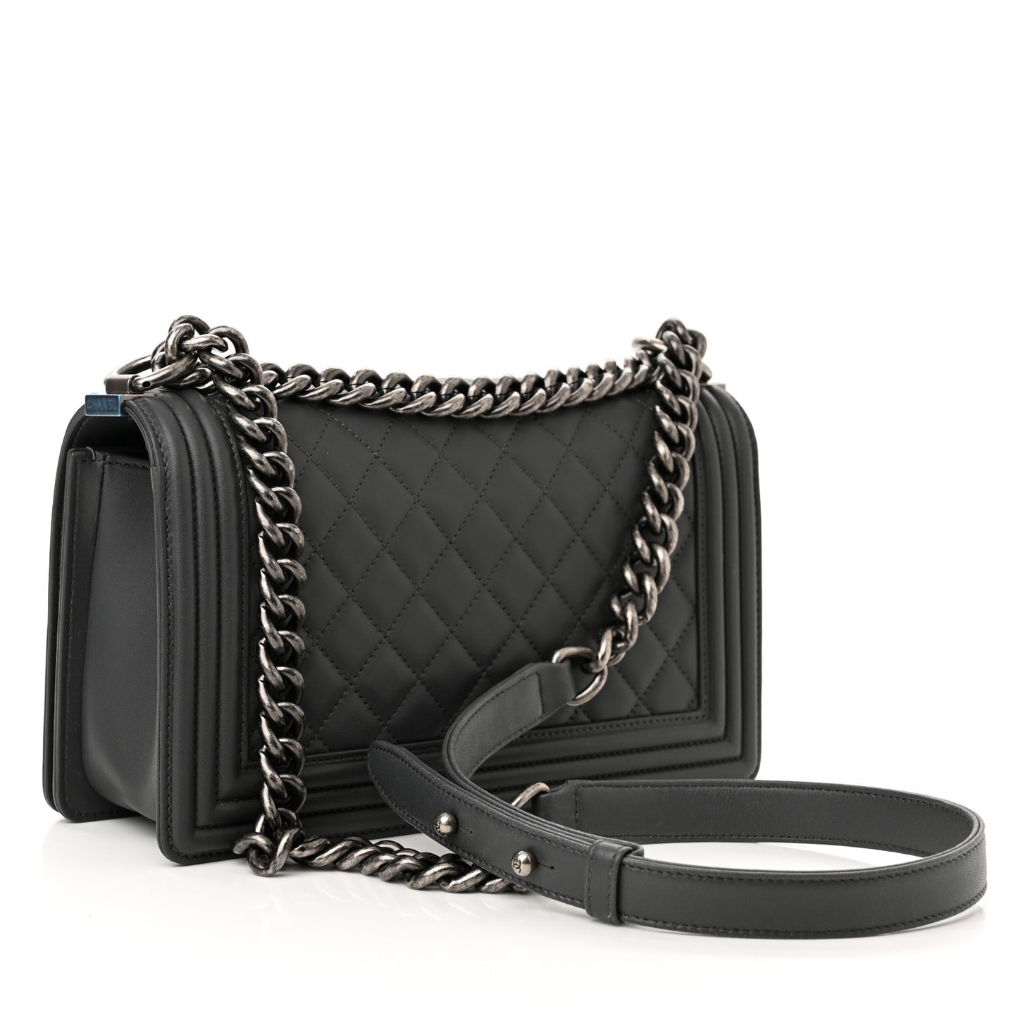 Lambskin Quilted Medium Boy Flap Dark Grey