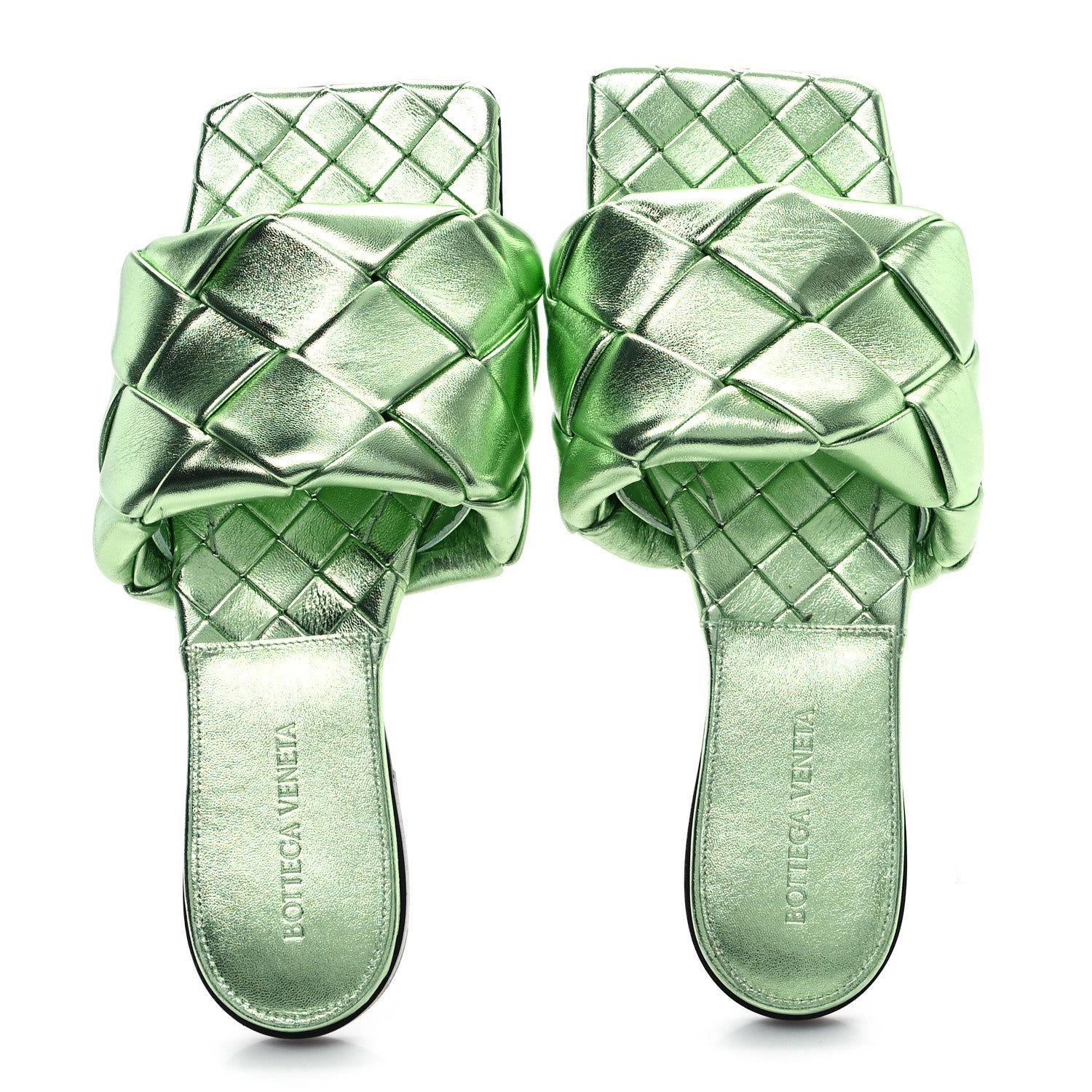 Bottega Veneta Metallic Nappa Maxi Reflection Weave Lido Flat Sandals 38 Pistachio 2 of 8