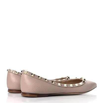 Valentino Garavani Pebbled Calfskin Rockstud Ballerina Flats 38.5 Poudre 4 of 8