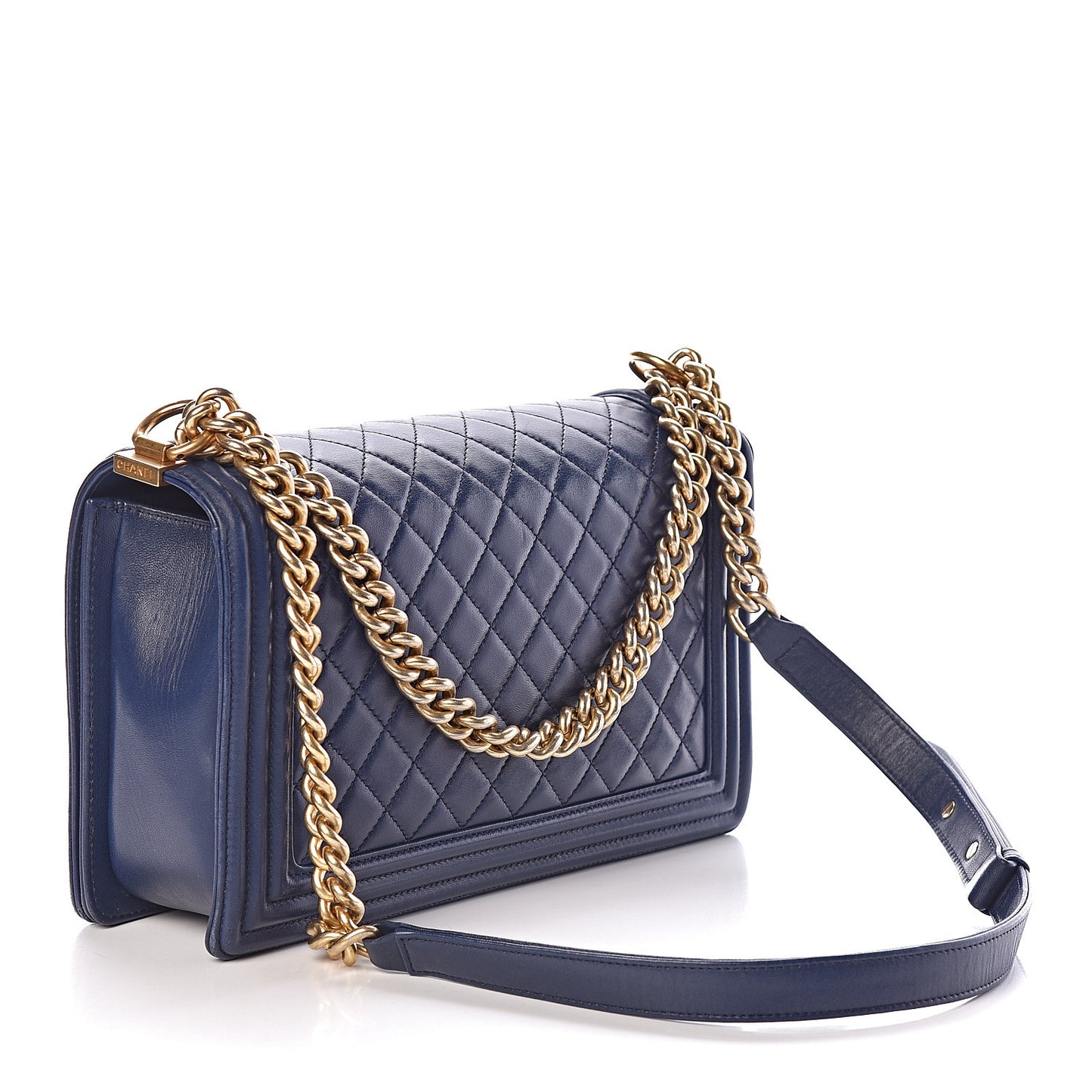 Lambskin Quilted New Medium Boy Flap Dark Navy Blue