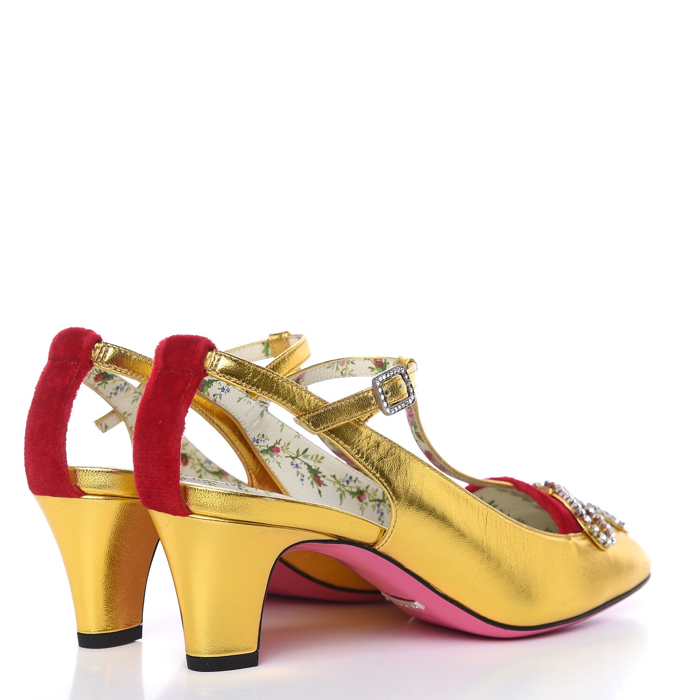 Metallic Nappa Velvet Crystal Bow Anita Pumps 38 Oro Hibiscus Red