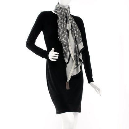 Louis Vuitton Silk Wool Monogram Denim Shawl Black 2 of 4