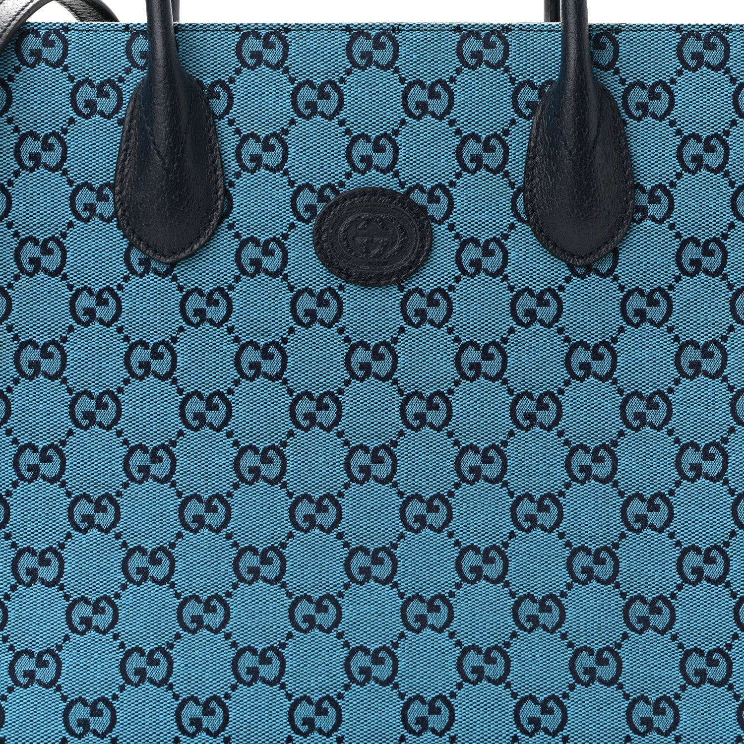 Gucci Monogram Multicolor Textured Dollar Calfskin Small Retro Interlocking G Tote Bag Light Blue 8 of 11