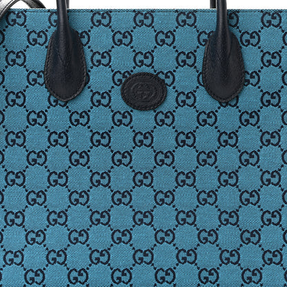 Gucci Monogram Multicolor Textured Dollar Calfskin Small Retro Interlocking G Tote Bag Light Blue 8 of 11