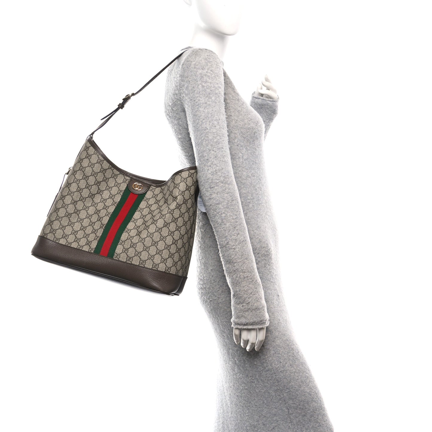 GG Supreme Monogram Textured Dollar Calfskin Web Large Ophidia Bucket Shoulder Bag Beige Ebony New Acero