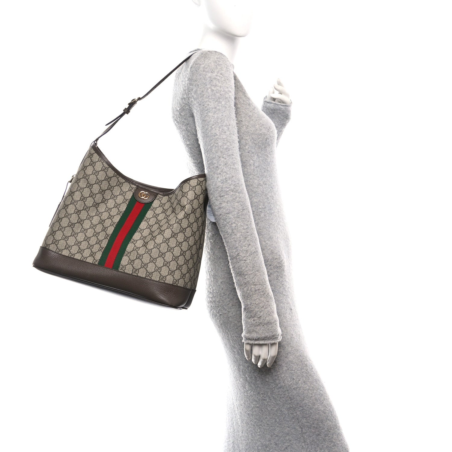 Gucci GG Supreme Monogram Textured Dollar Calfskin Web Large Ophidia Bucket Shoulder Bag Beige Ebony New Acero 3 of 10