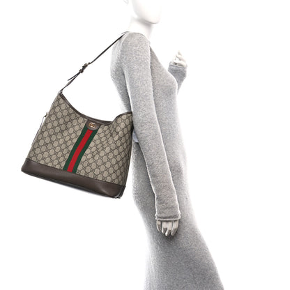Gucci GG Supreme Monogram Textured Dollar Calfskin Web Large Ophidia Bucket Shoulder Bag Beige Ebony New Acero 3 of 10