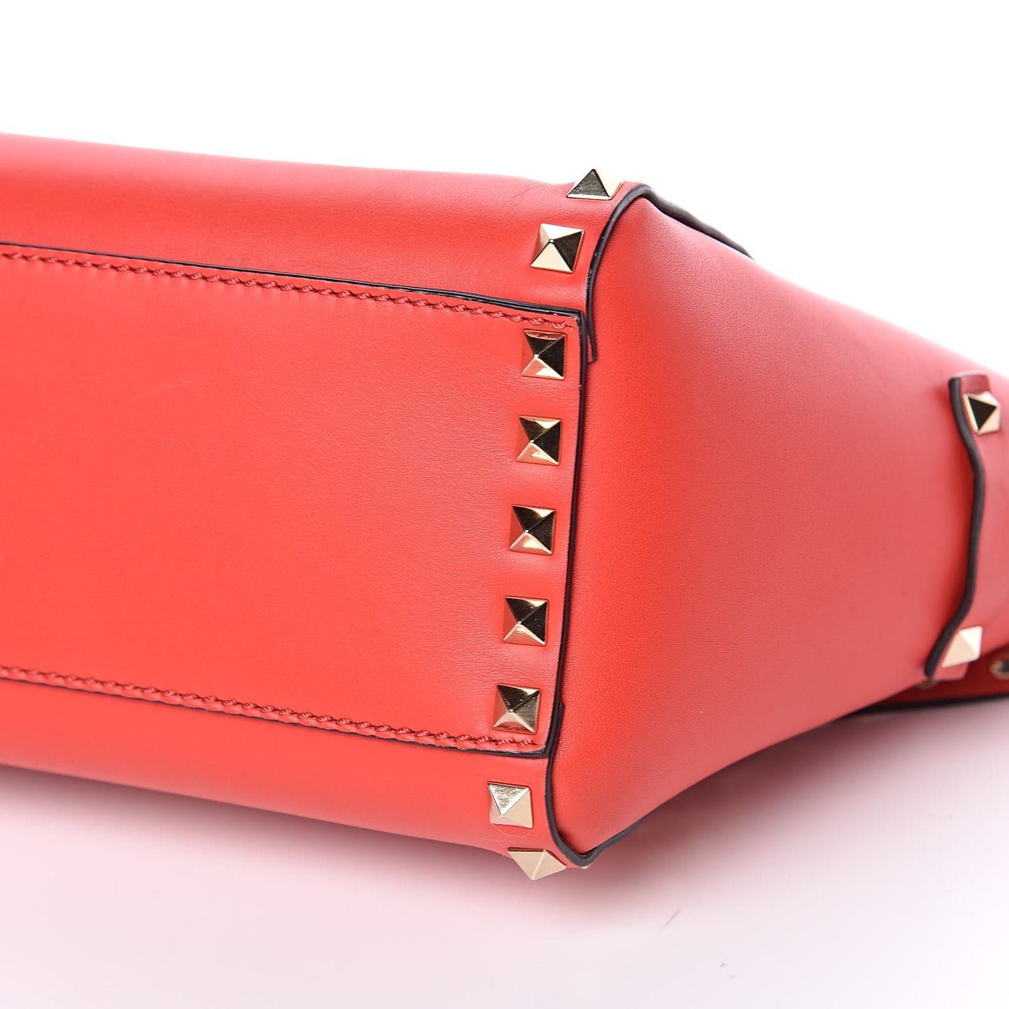 Vitello Mini Rockstud Double Handle Tote Deep Orange