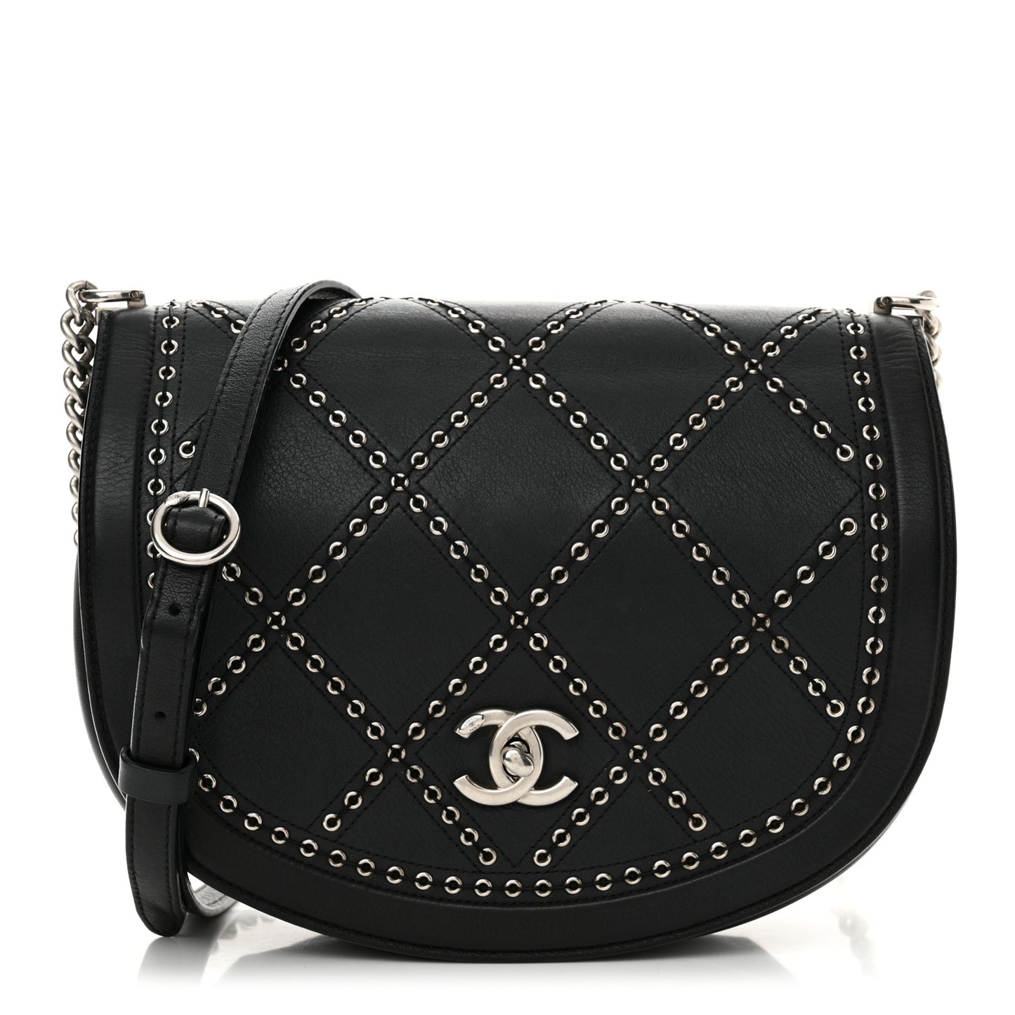 Calfskin Coco Eyelets Small Flap Bag Black