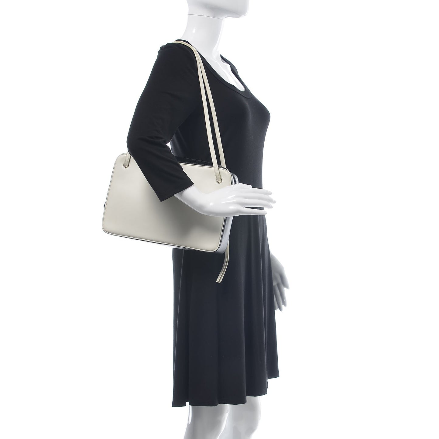 Nappa Calfskin Bi-Color Medium Side Lock Shoulder Bag White