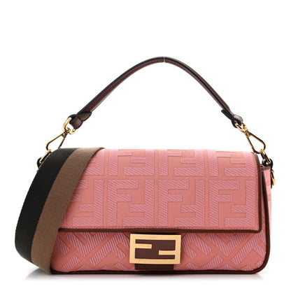 Fendi Canvas Vitello King FF Embroidered Baguette Rosa Praline 1 of 9
