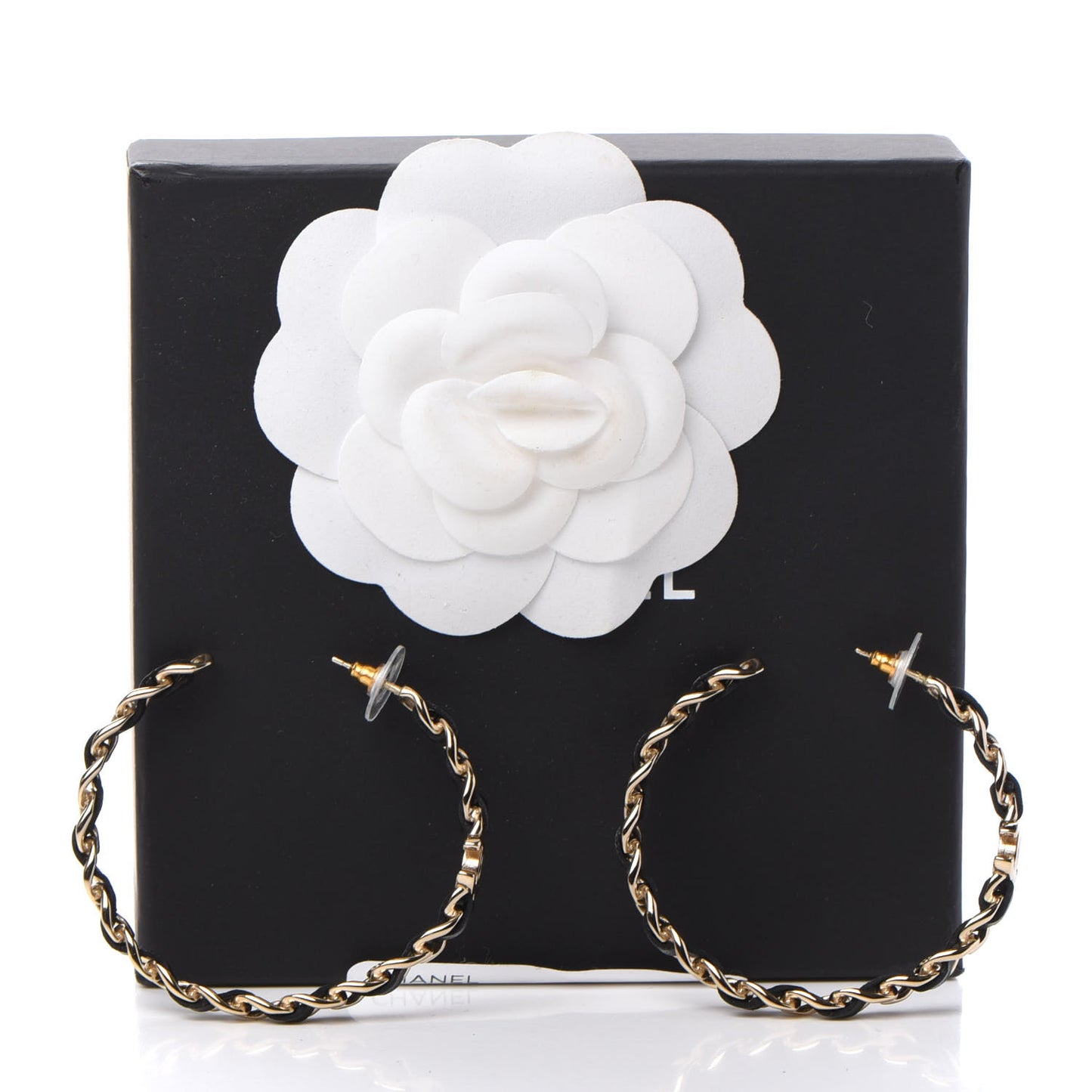 Lambskin CC Chain Hoop Earrings Matte Gold Black