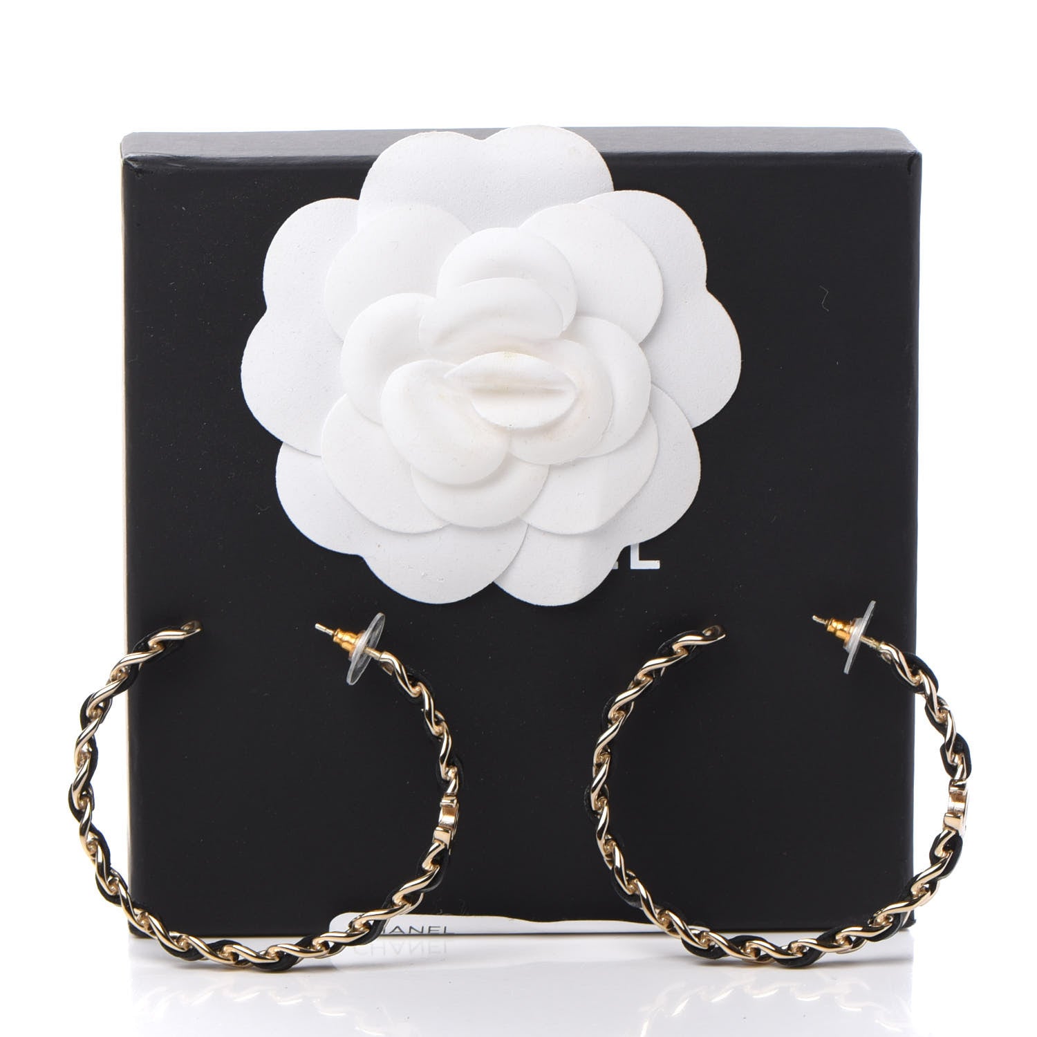 Chanel Lambskin CC Chain Hoop Earrings Matte Gold Black 5 of 5