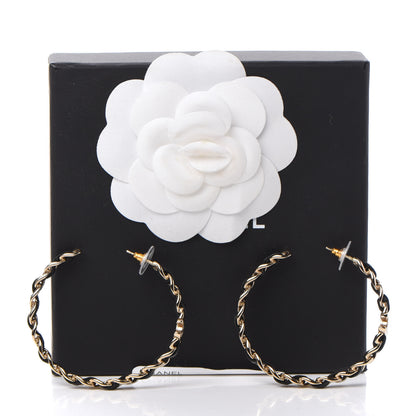 Chanel Lambskin CC Chain Hoop Earrings Matte Gold Black 5 of 5