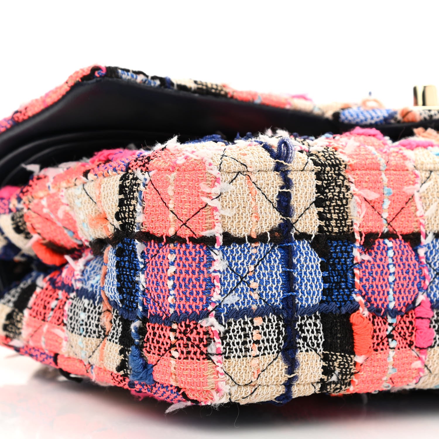 Chanel Tweed Quilted Medium Double Flap Blue Orange Yellow 8 of 9