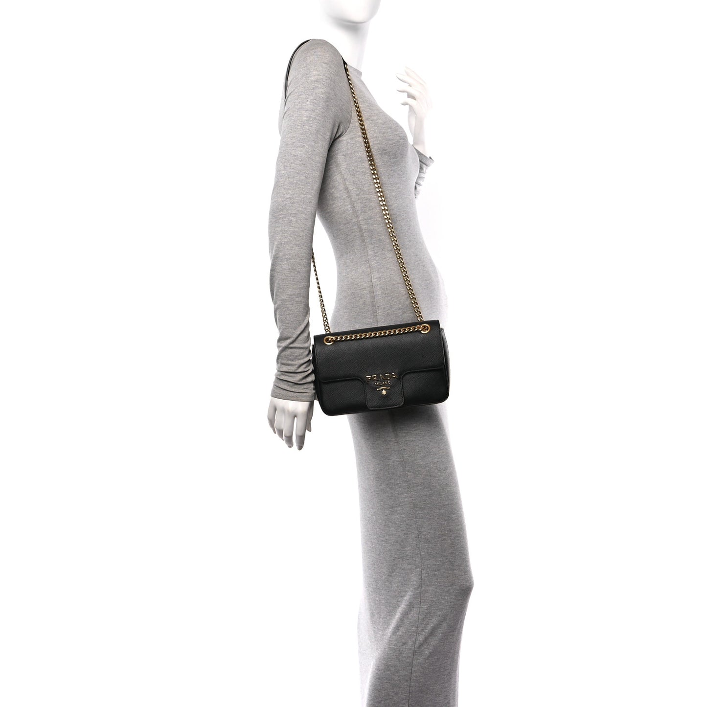Saffiano Flap Shoulder Bag Black
