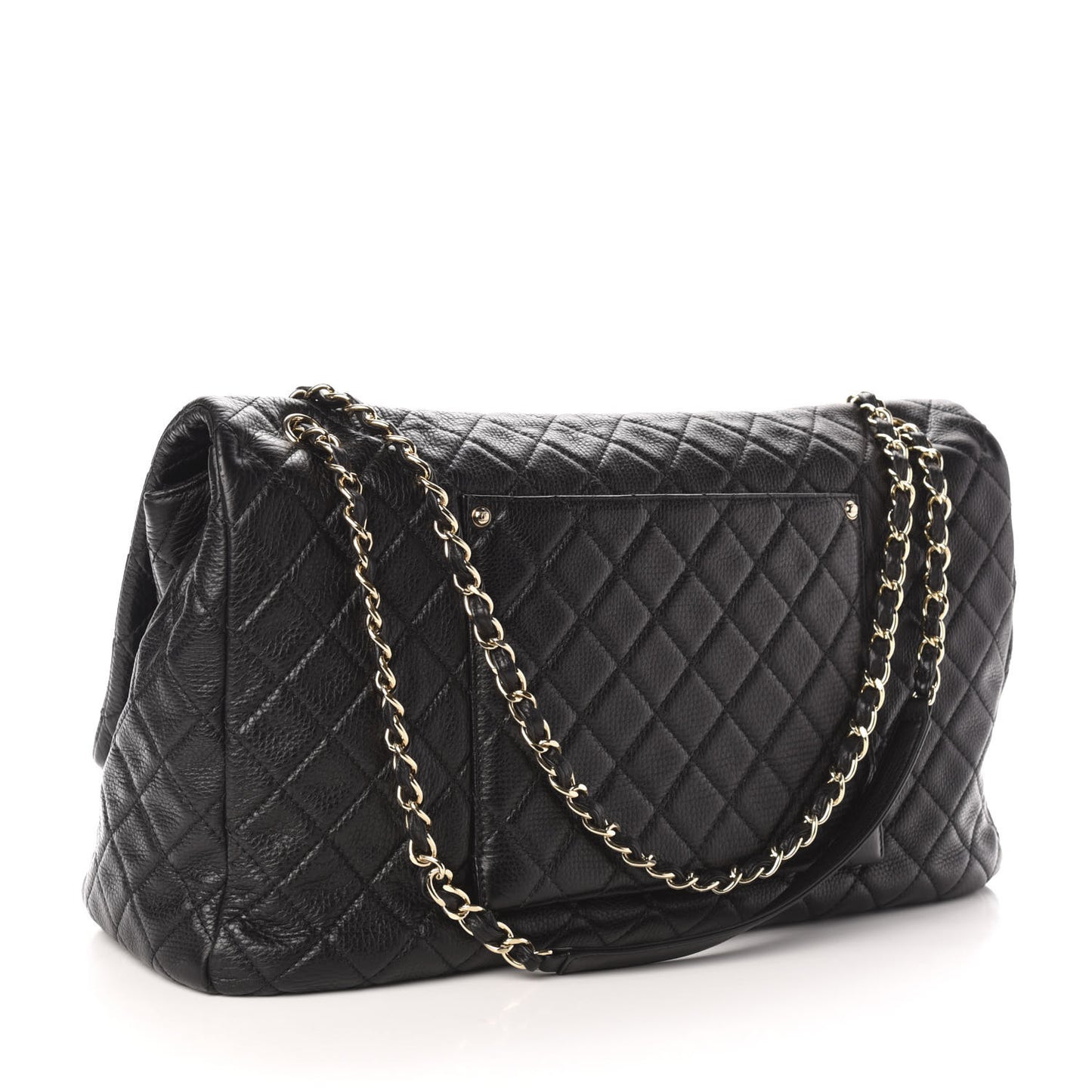 Calfskin Quilted XXL Travel Flap Bag Black