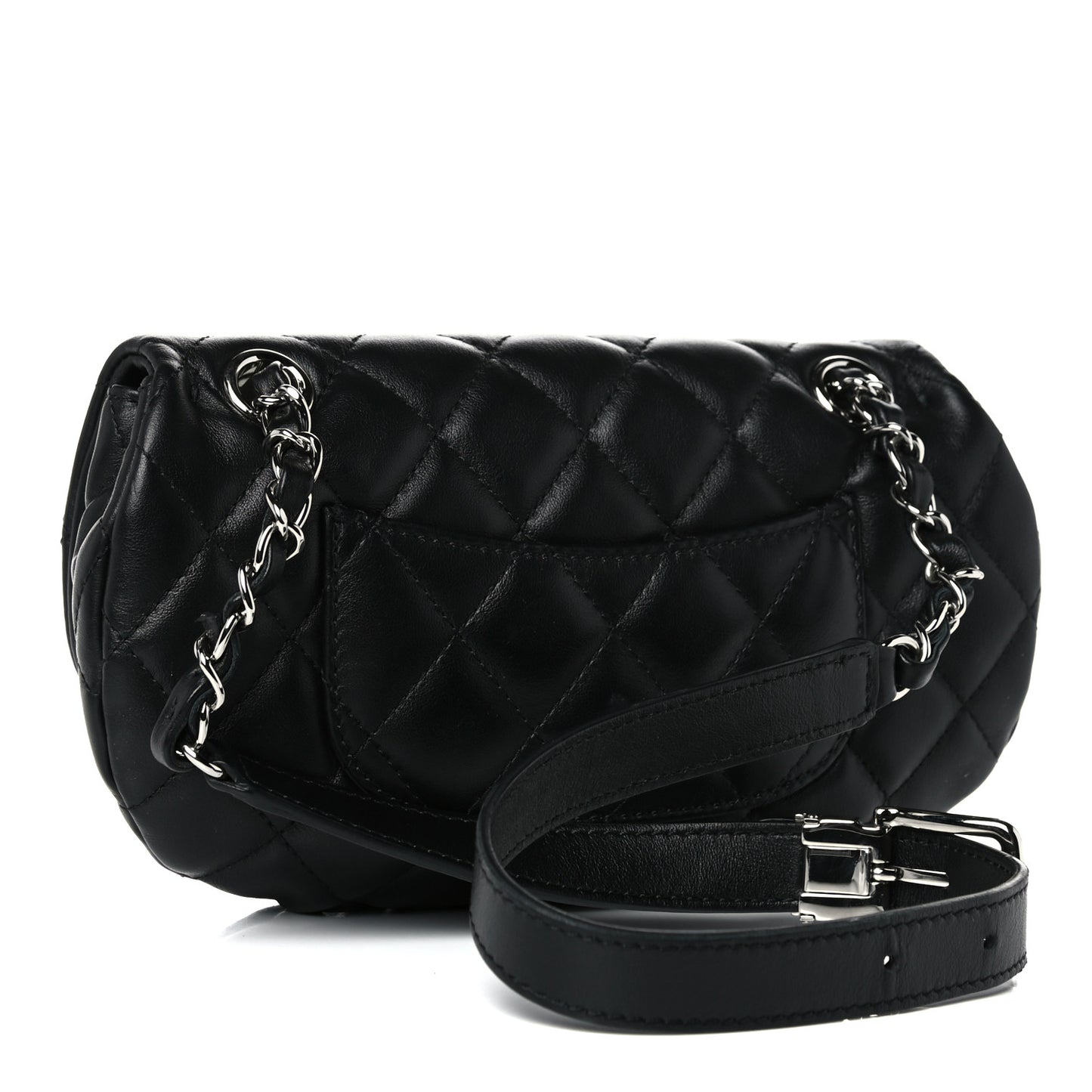 Calfskin Quilted CC Uniform Flap Belt Bag Black