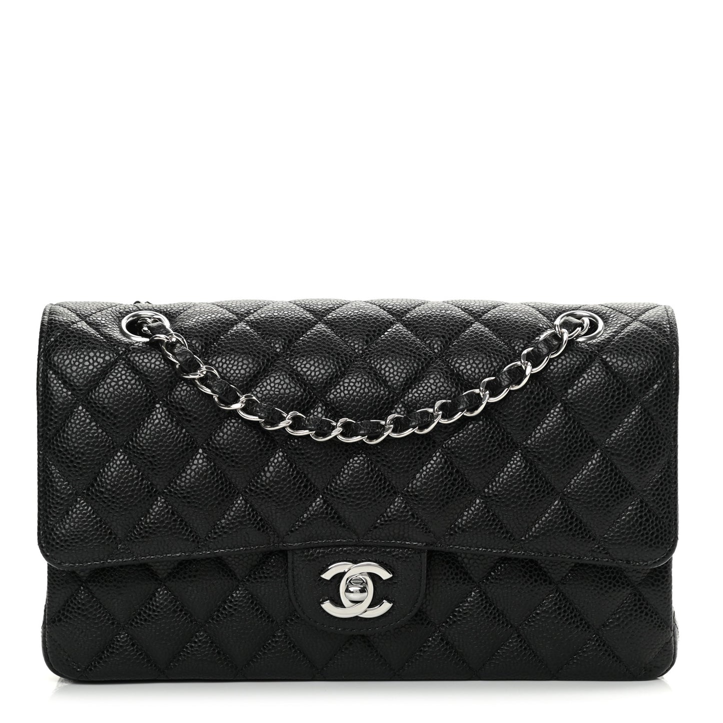 Caviar Quilted Medium Double Flap Black