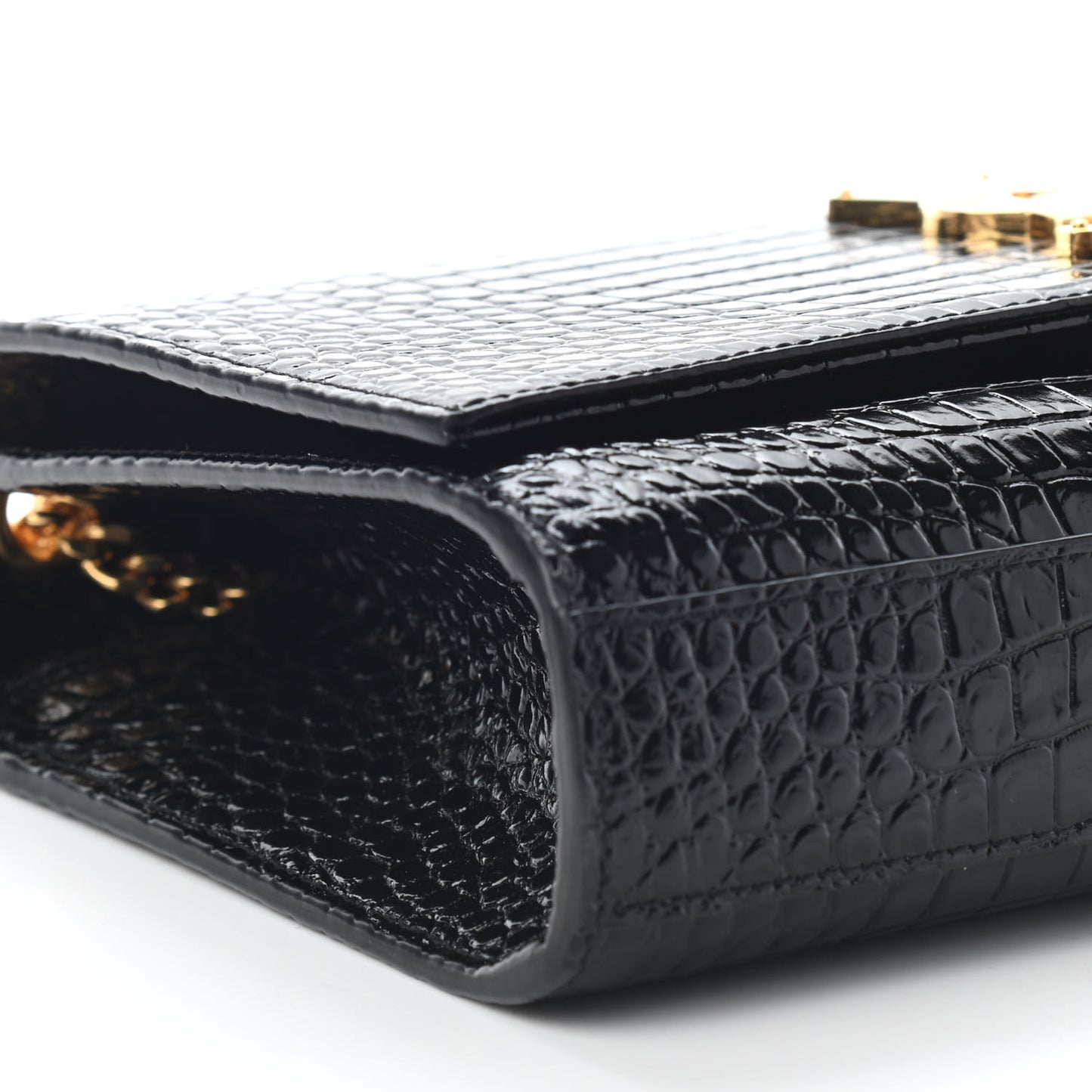 Calfskin Crocodile Embossed Medium Classic Monogram Kate Tassel Satchel Black