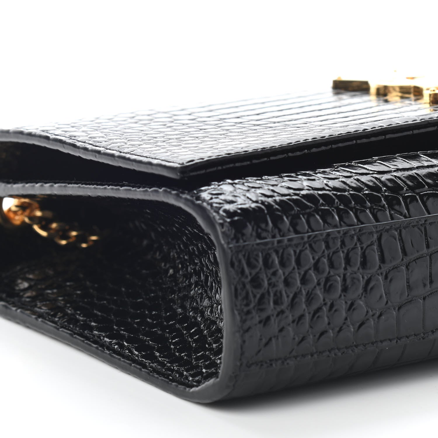 Saint Laurent Calfskin Crocodile Embossed Medium Classic Monogram Kate Tassel Satchel Black 6 of 7