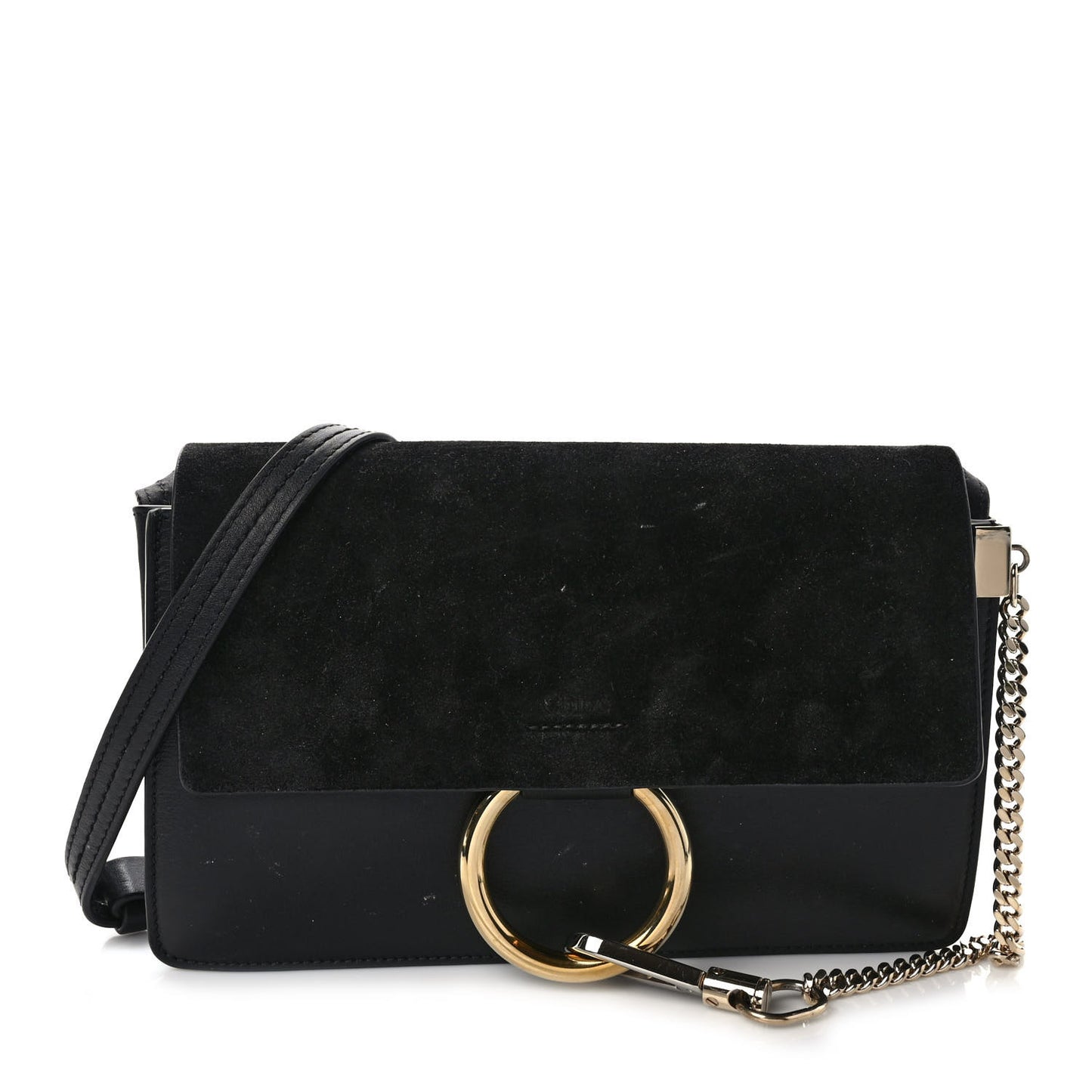 Suede Calfskin Small Faye Shoulder Bag Black