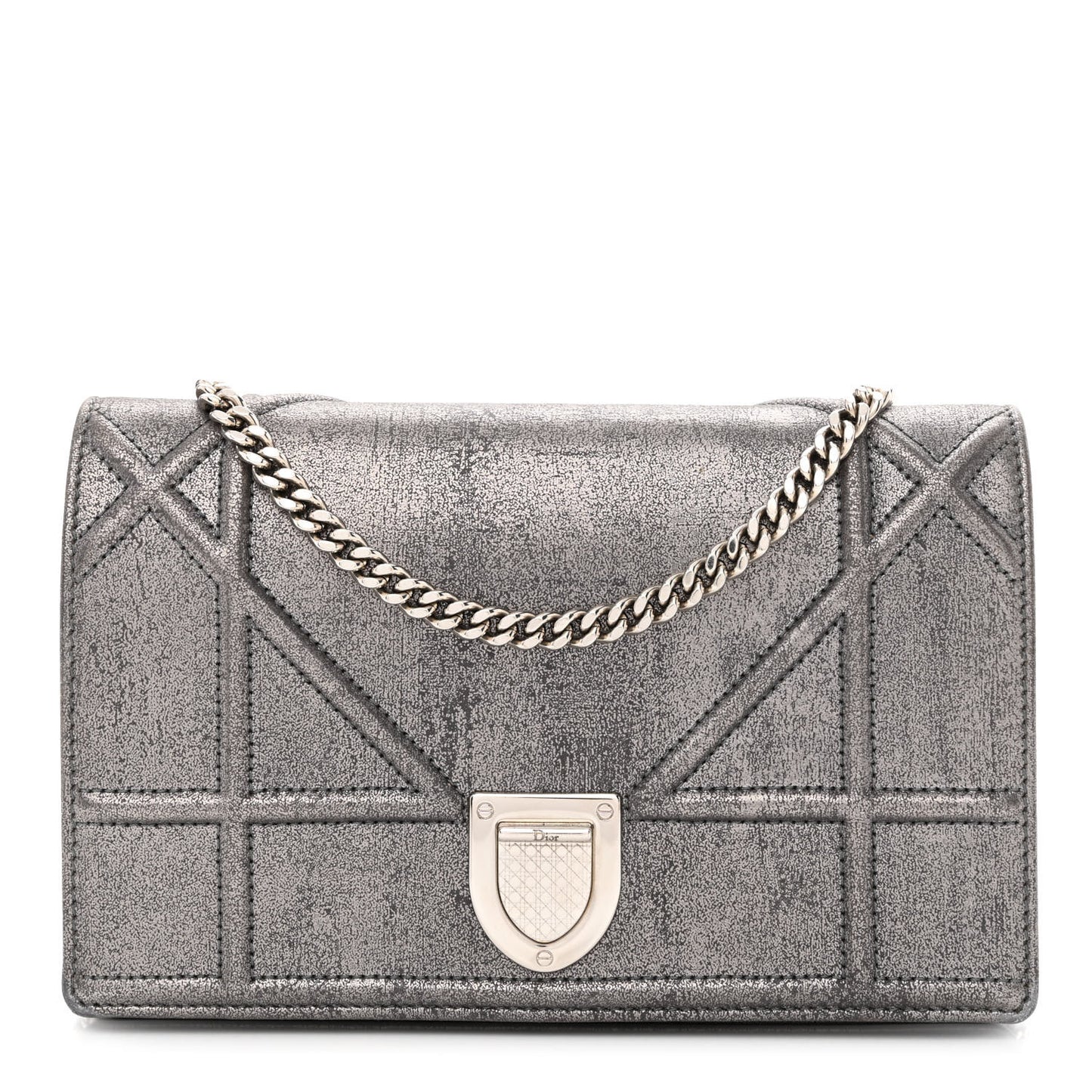 Metallic Brushed Calfskin Diorama Wallet on Chain Pouch Gunmetal