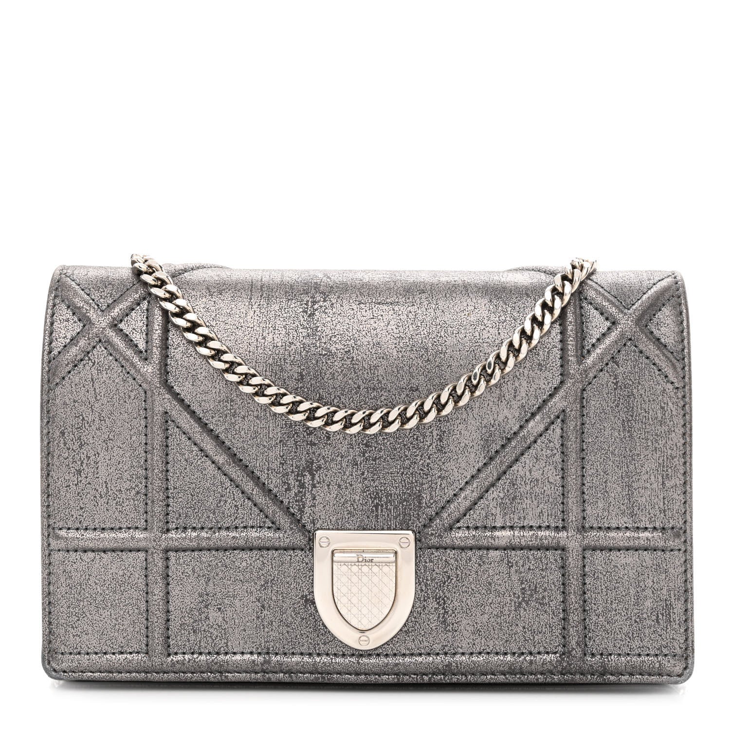 Christian Dior Metallic Brushed Calfskin Diorama Wallet on Chain Pouch Gunmetal 1 of 11